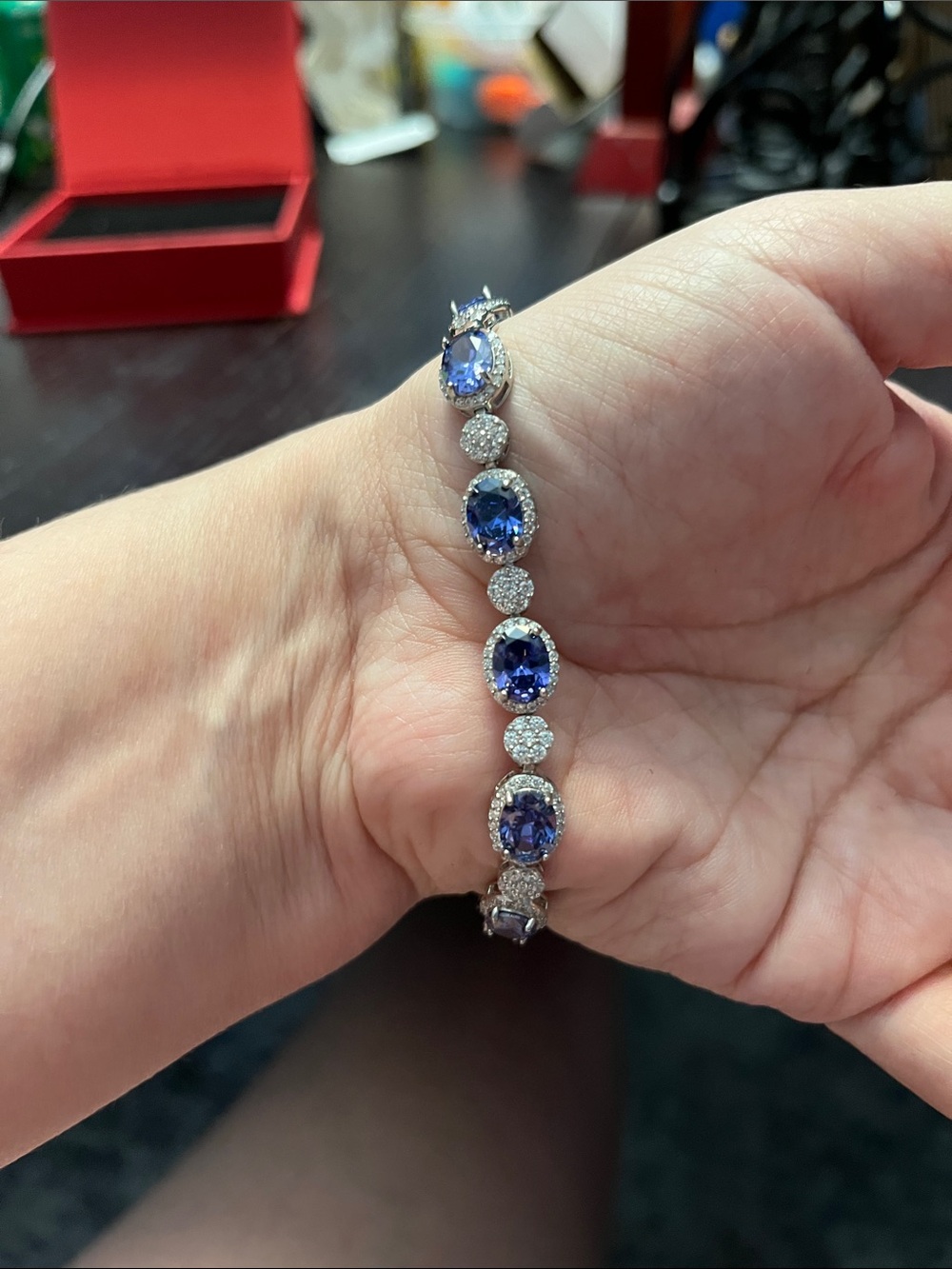Tanzanite Halo Tennis Bracelet in Blue - Women's Jewelry
